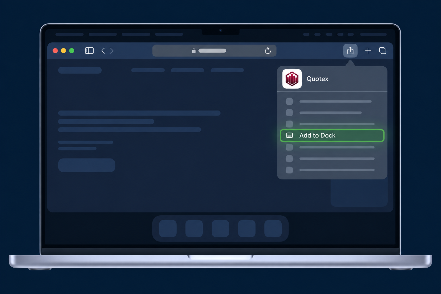 Choose Add to Dock · Quotex